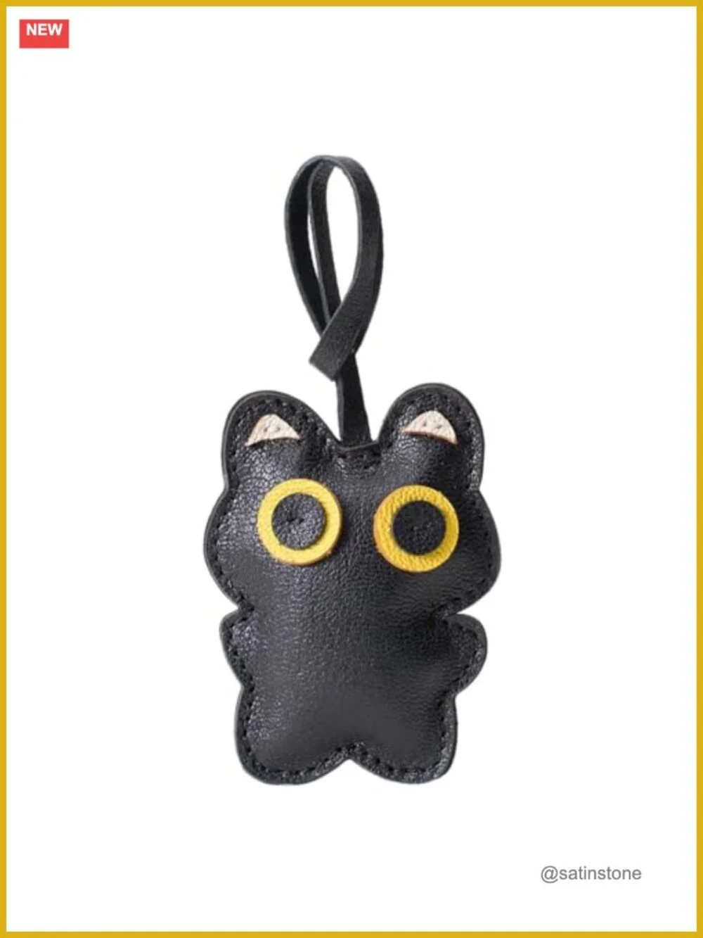 Black Cat Bag Charm Faux Leather PU Purse Accessory Keychain Cute Gift